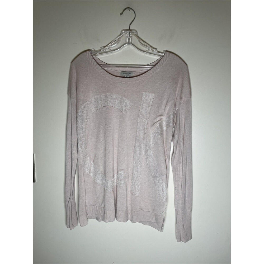 Calvin Klein CK Sweater Top Women’s Cotton Relaxed Monogram Logo Blush Pink XS